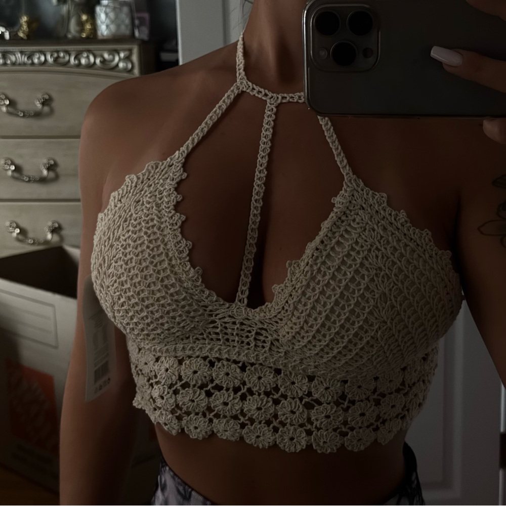 Crochet Halter Top in Cream